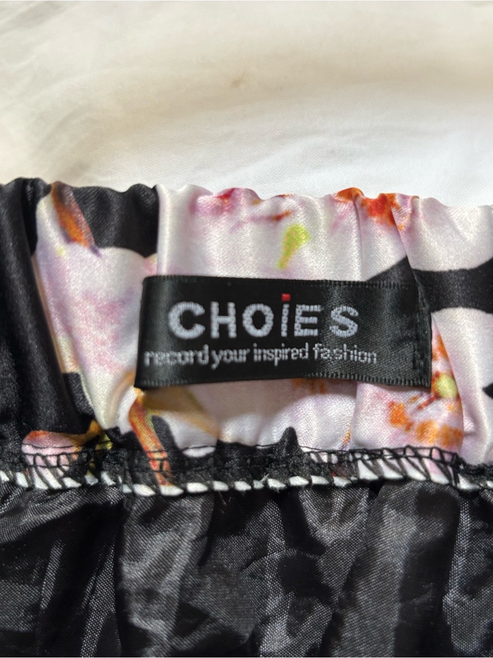 Choies Black Floral A-Line Midi Skirt with Pink and Green Accents - Picture 5 of 6